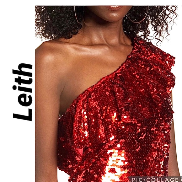VALENTINE’S DAY DATE NIGHT DRESS 🔥LEITH RED HOT Glam sequin one shoulder sexy - Picture 2 of 15